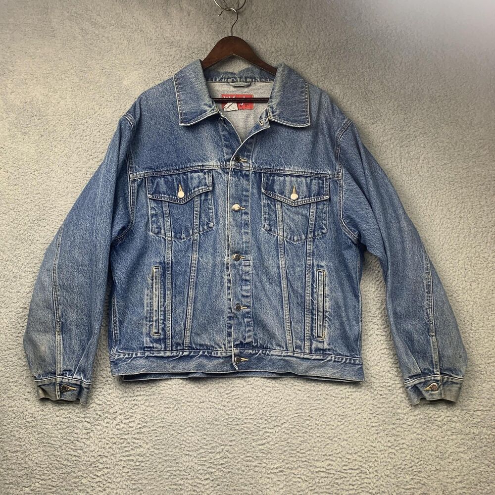 Wrangler Hero Jean Jacket Mens XL Blue Trucker Denim Stains Workwear